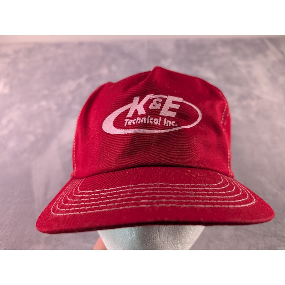 K-Products K&E Technical Inc Red Snapback Hat Vintage Made in USA Trucker Cap